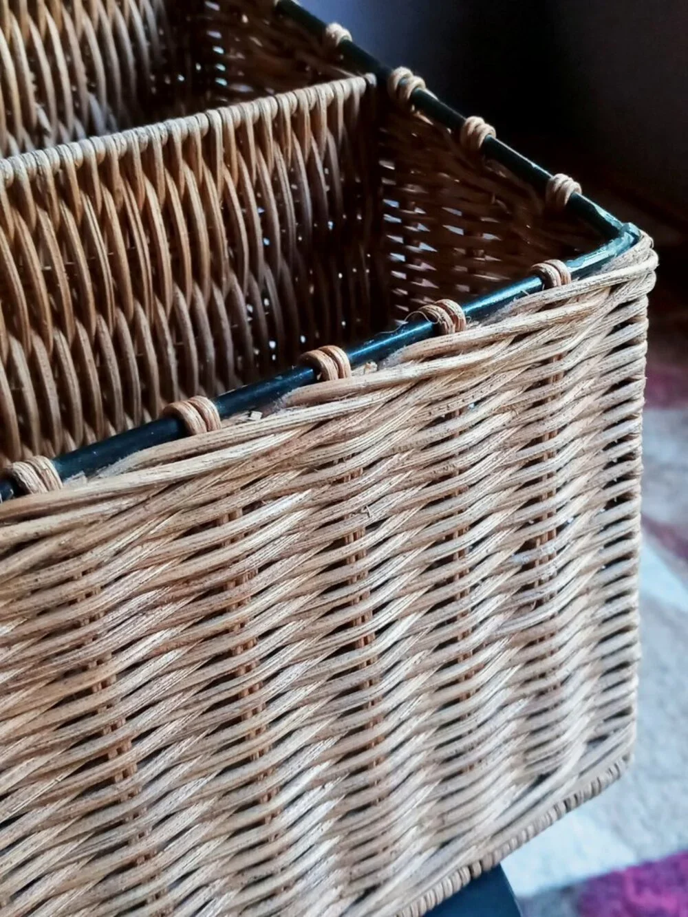Vintage Rattan Wicker Metal 4-Compartment Desk Mail Organizer Caddy Multi-use